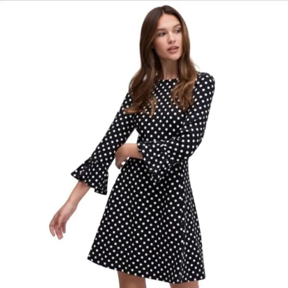 Kate Spade Lia Dot Ponte Dress Black White Polkadot NEW